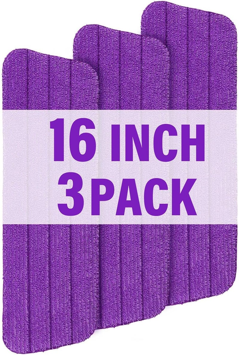 Panda Grip 16.5 inch Mop Pads Refills, 3 Pack Microfiber Reusable Replacement Mop Pads Flat Replacements Heads for Wet Or Dry Floor Cleaning and Scrubbing, Purple Cloth - Image 1